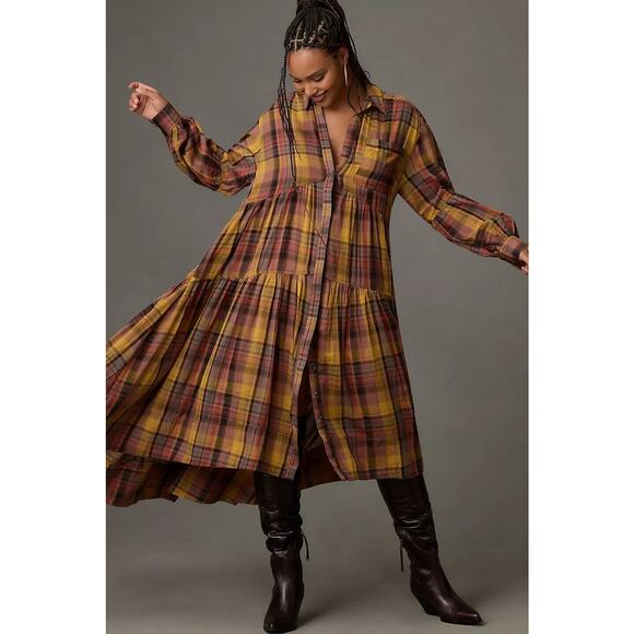 NWT Anthropologie Pilcro Long Sleeve Tiered High Low Dress Oversize Plus Size 2X - Picture 16 of 16